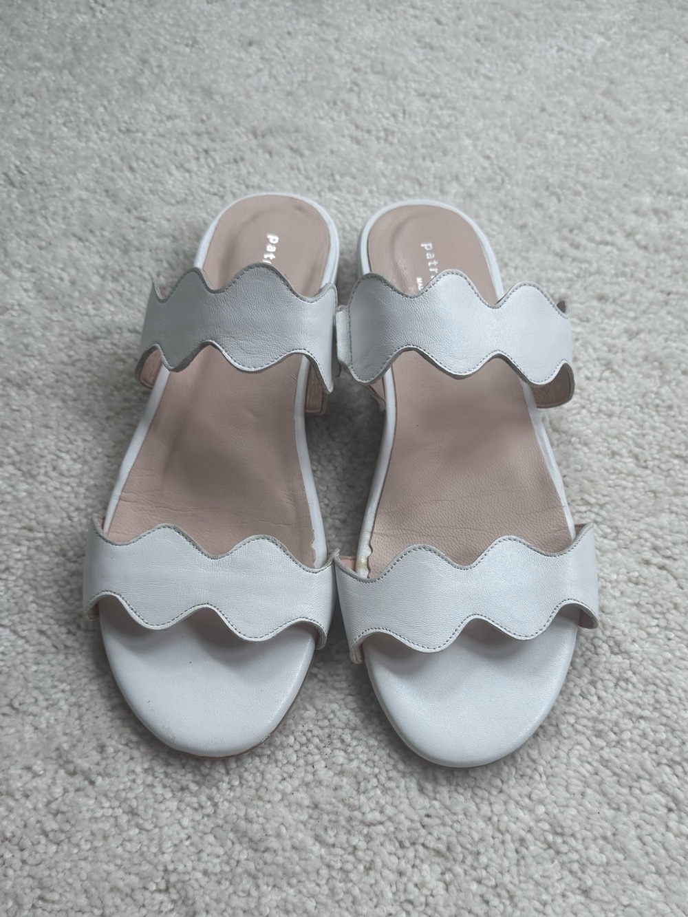 Patricia Green White Wavy Strap Slide Sandals
